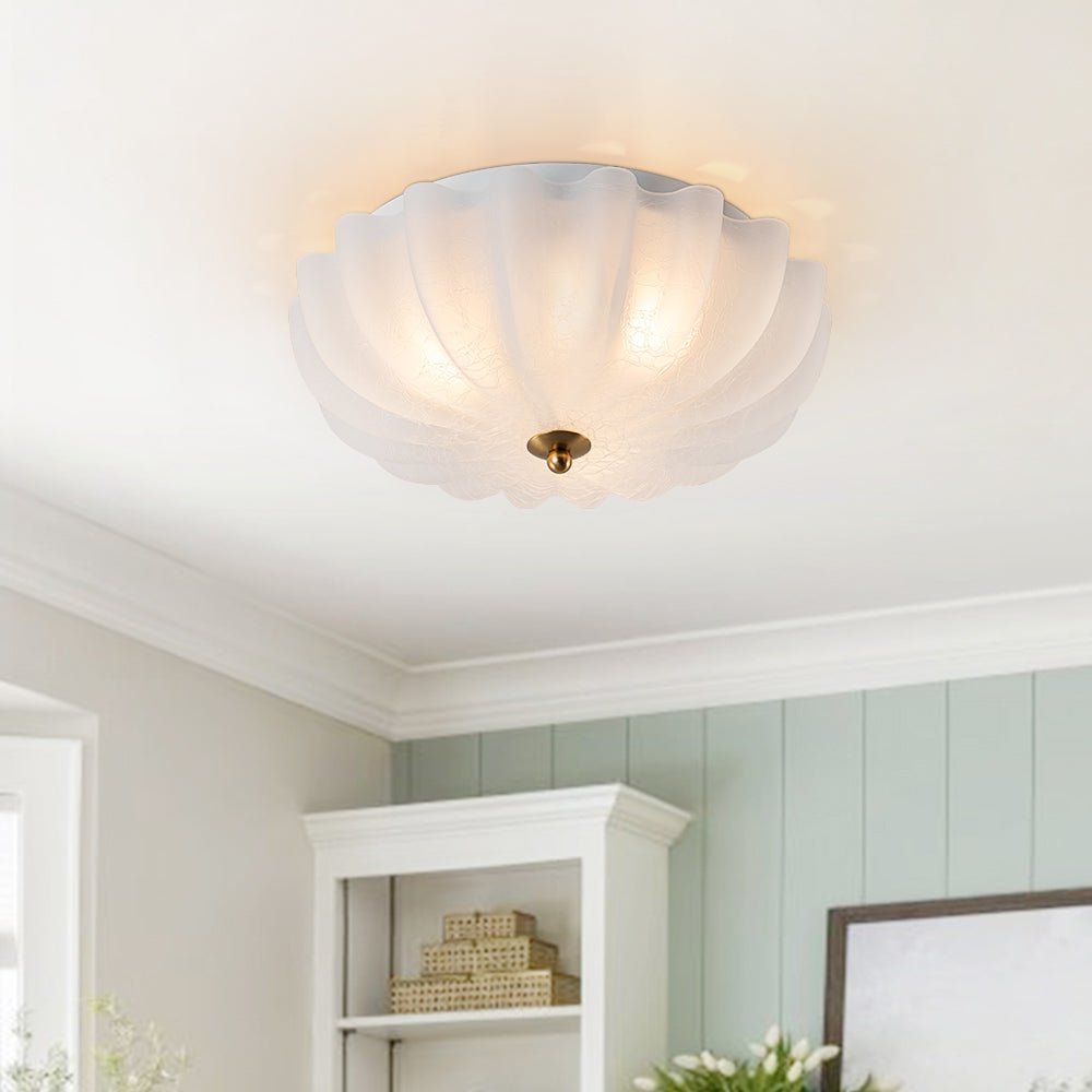 Lámpara floral de techo, 3 luces. Vidrio agrietado estilo campestre francés para decoración interior.