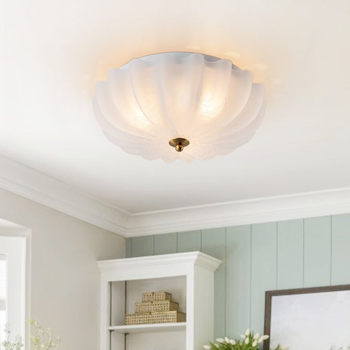 Lámpara floral de techo, 3 luces. Vidrio agrietado estilo campestre francés para decoración interior.