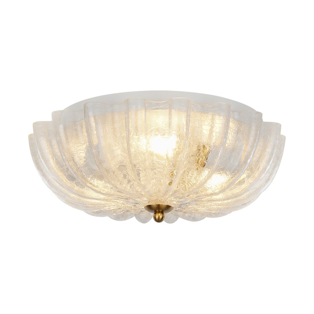 Decoración hogar: lámpara floral francesa. Techo semi empotrado, 3 luces, vidrio agrietado.