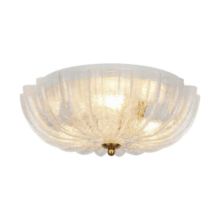 Decoración hogar: lámpara floral francesa. Techo semi empotrado, 3 luces, vidrio agrietado.