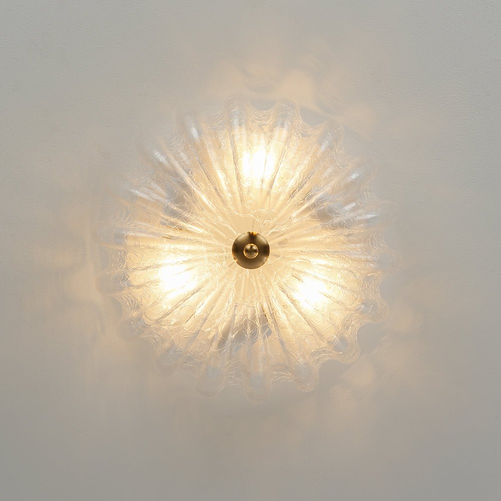 Techo floral francés, 3 luces. Lámpara semi empotrada con vidrio agrietado para iluminación.