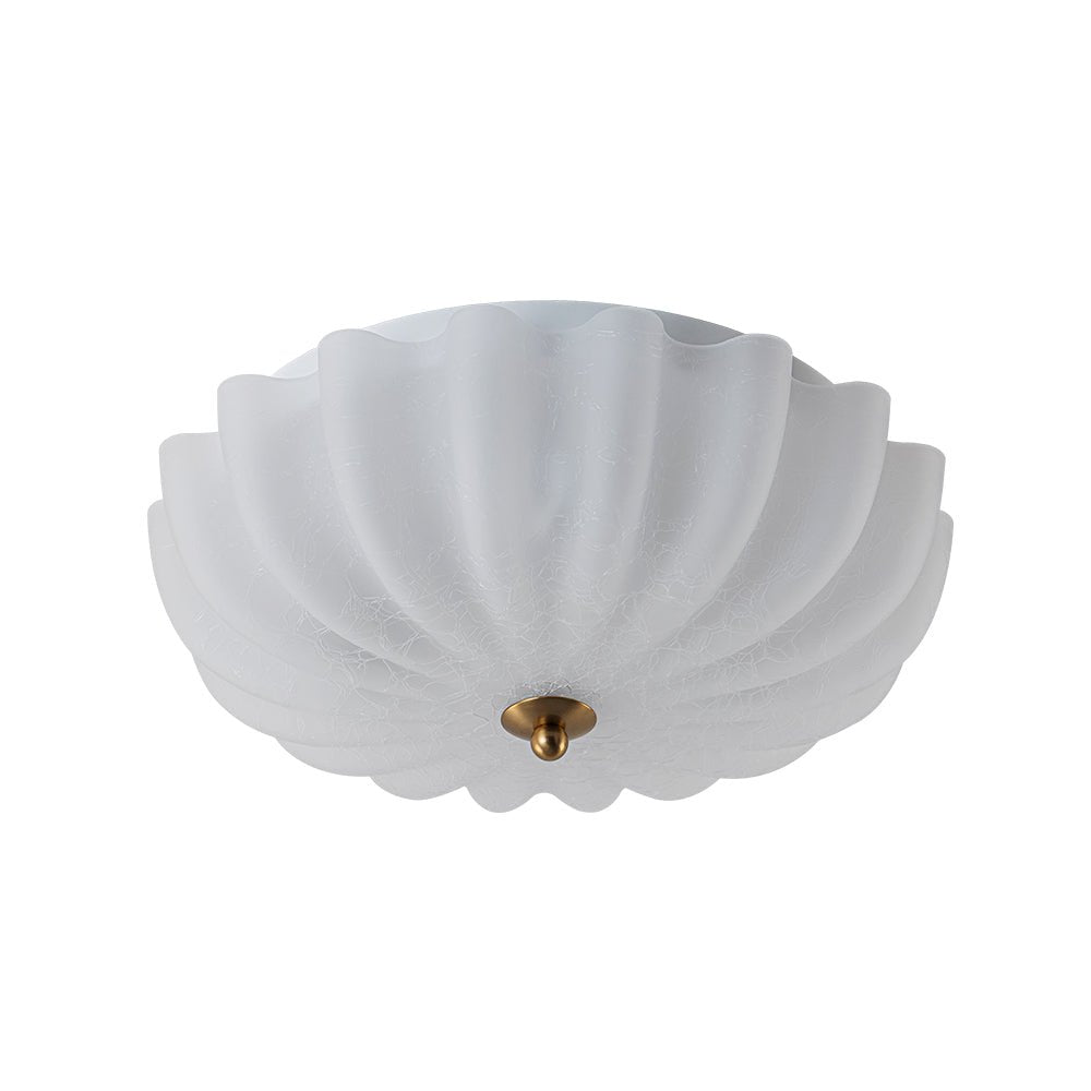 Lámpara campestre floral para techo, 3 luces. Diseño francés con vidrio agrietado decorativo.