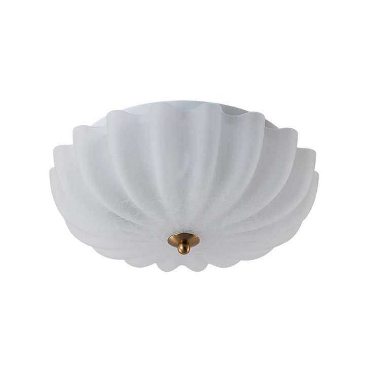 Lámpara campestre floral para techo, 3 luces. Diseño francés con vidrio agrietado decorativo.