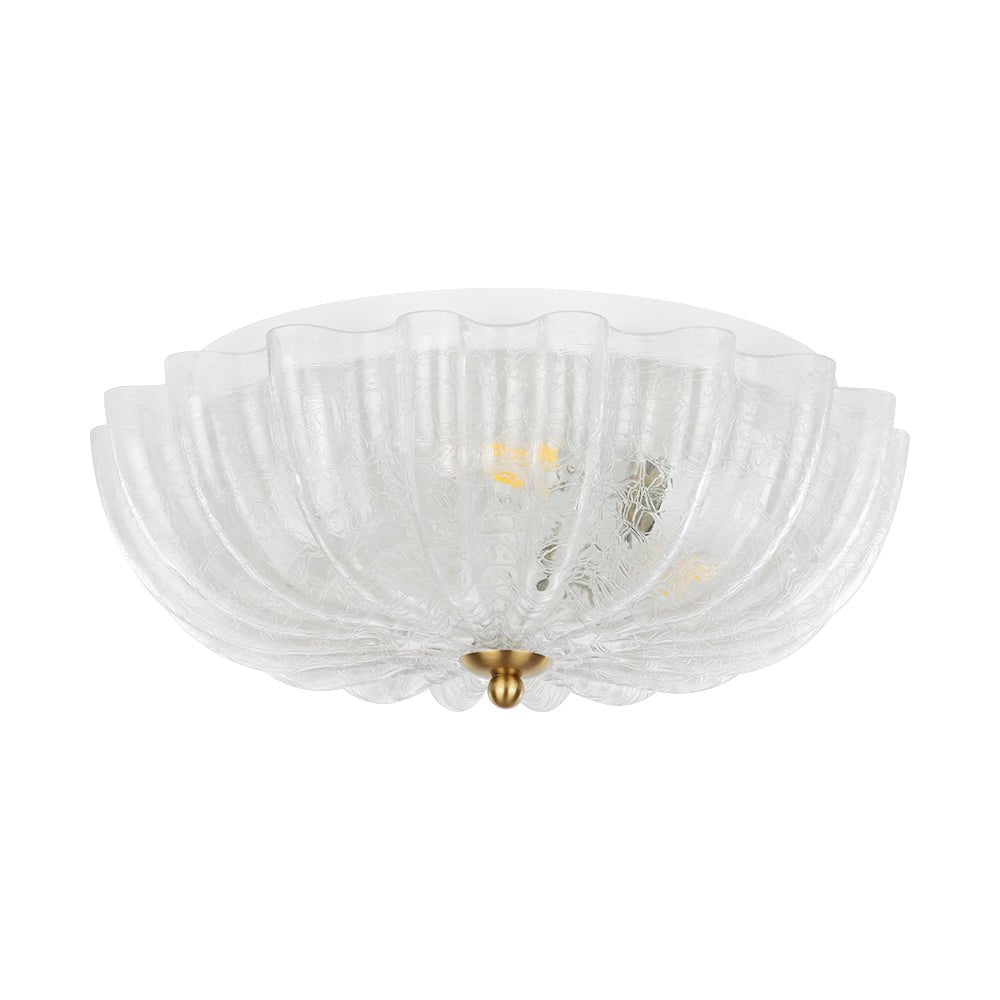 Montaje semi flush floral francés. 3 luces, vidrio agrietado para un toque campestre auténtico.
