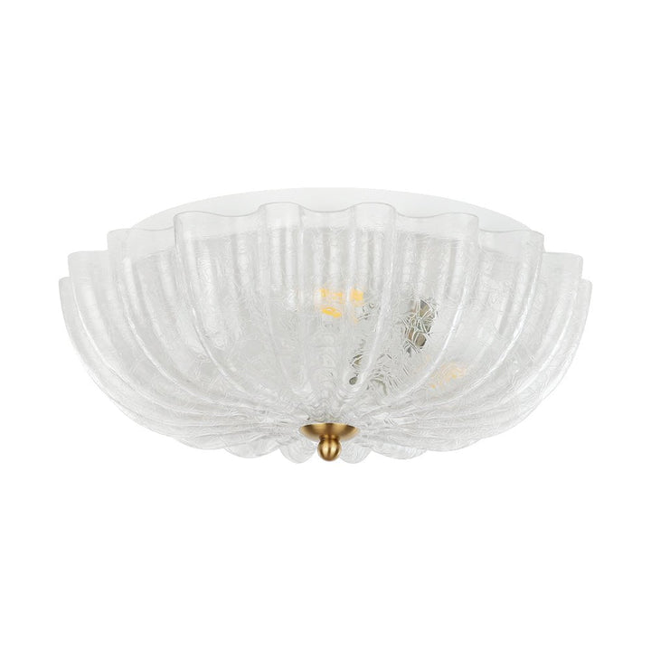 Montaje semi flush floral francés. 3 luces, vidrio agrietado para un toque campestre auténtico.