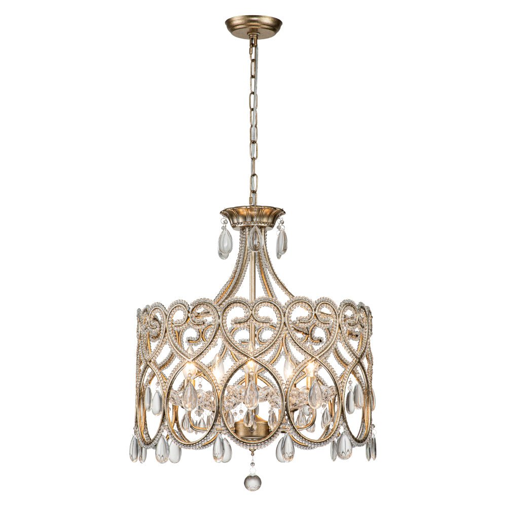 Lujoso candelabro tambor vintage francés 5 luces de cristal. Perfecta iluminación estilo clásico para tu hogar.