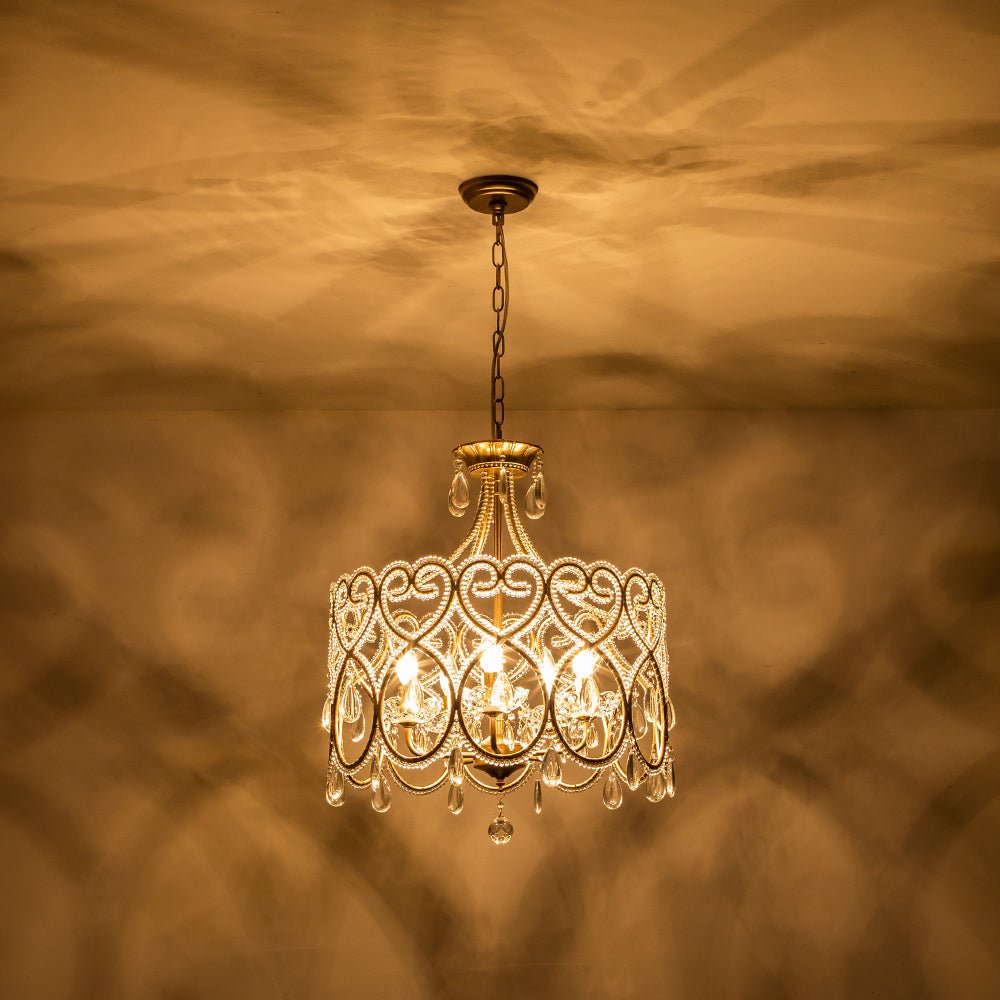 Candelabro de cristal estilo francés, vintage, con 5 luces y diseño de tambor. Aporta lujo y elegancia al hogar.