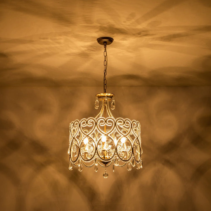Candelabro de cristal estilo francés, vintage, con 5 luces y diseño de tambor. Aporta lujo y elegancia al hogar.