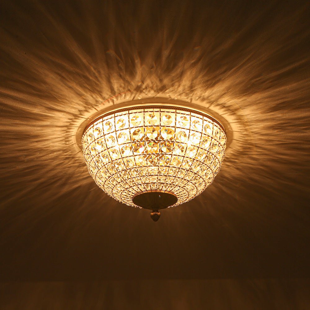 Elegante aplique de techo vintage francés de cristal, 3 luces. Perfecto para dormitorio o pasillo.