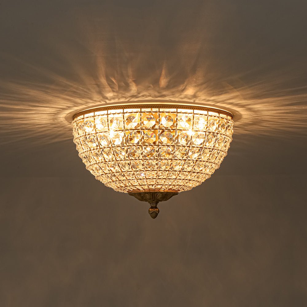 Iluminación decorativa: aplique de techo francés vintage de cristal y latón con 3 luces brillantes.