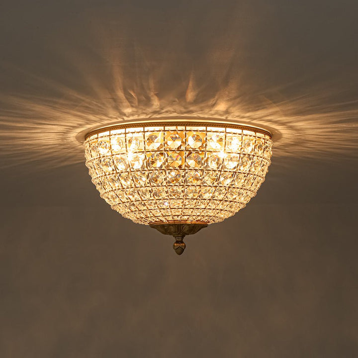 Iluminación decorativa: aplique de techo francés vintage de cristal y latón con 3 luces brillantes.