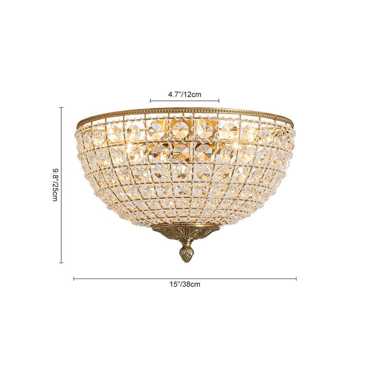 Aplique de techo decorativo: 3 luces, cristal vintage francés, latón. Ideal para añadir lujo al salón.