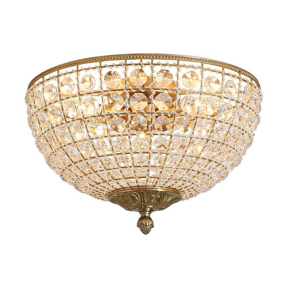 Aplique de techo de latón y cristal, diseño vintage francés de 3 luces. Iluminación de lujo para hogar.