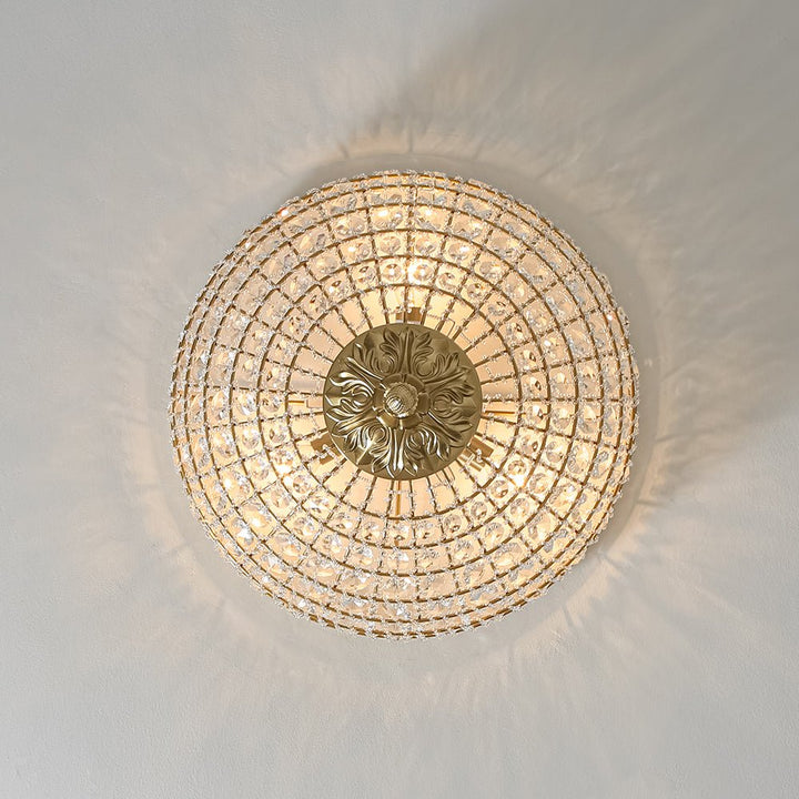 Aplique de techo empotrado vintage francés de cristal, 3 luces. Crea ambiente luminoso y de lujo.