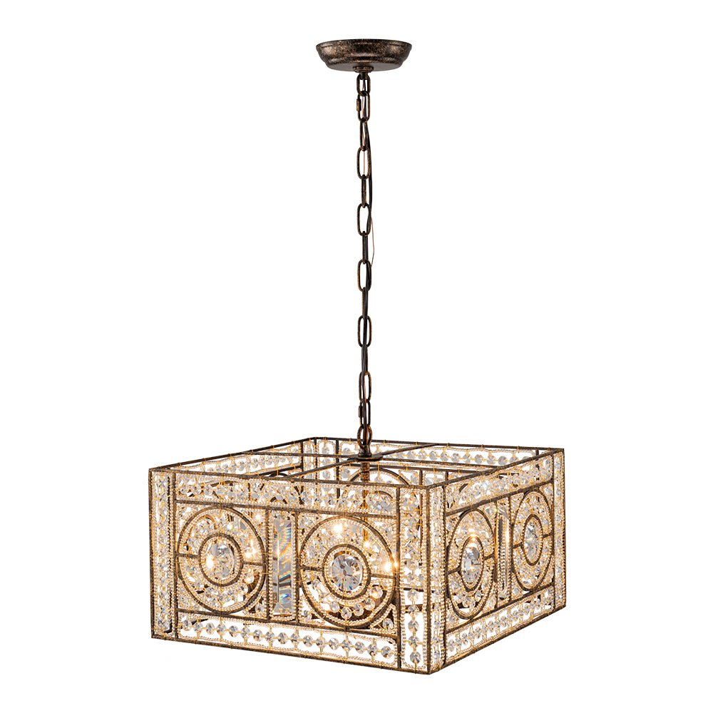 Iluminación elegante: candelabro cuadrado de cristal vintage para sala o comedor.