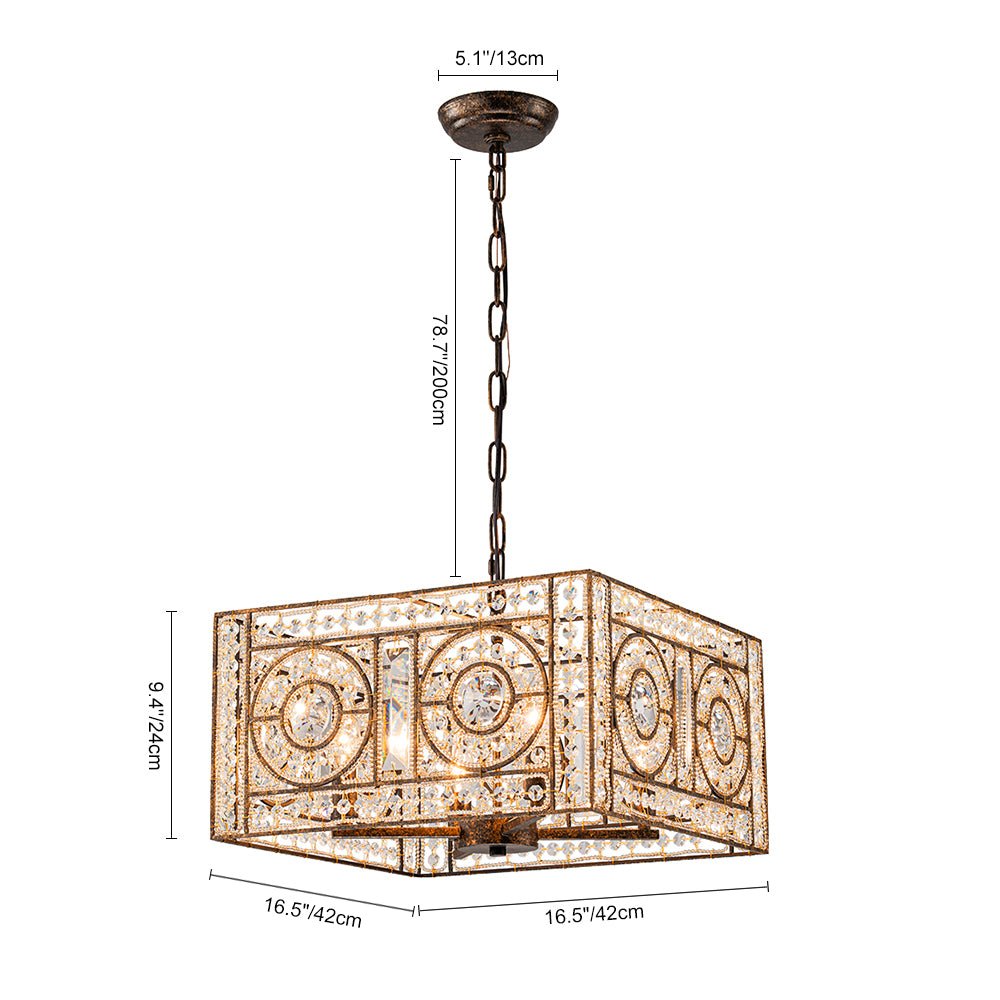 Elegante candelabro vintage de cristal cuadrado con 4 luces, decoracion y luz para el hogar.