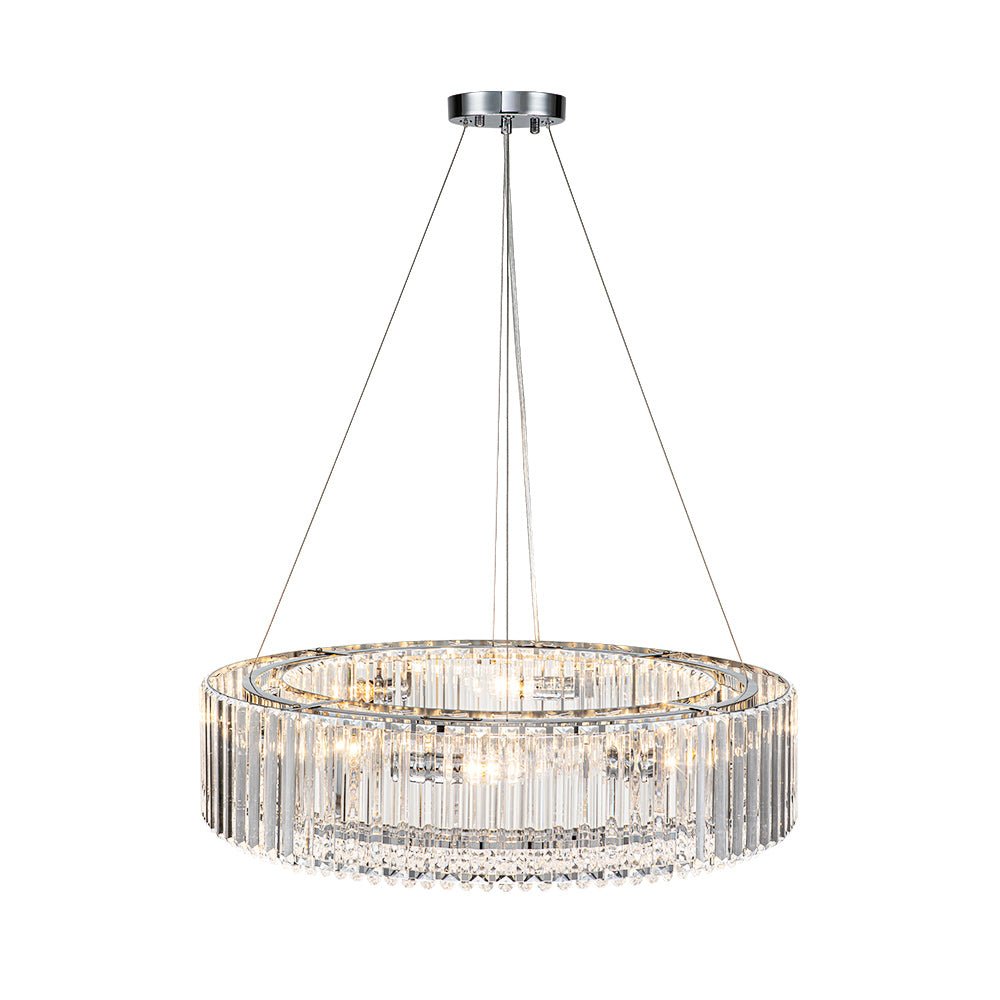 Candelabro de lujo con cristales redondos, iluminación moderna y brillante para tu salón.