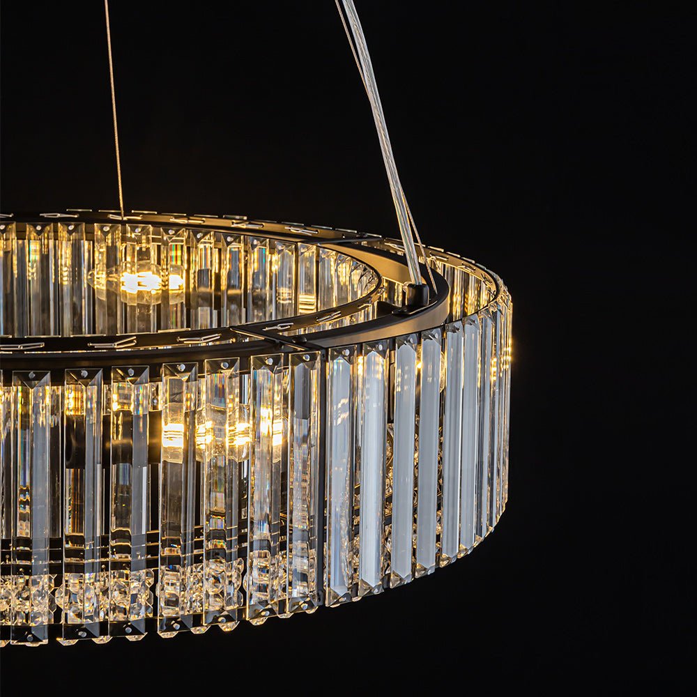 Lámpara de cristal redonda, diseño de lujo, perfecta para una iluminación impactante en el hogar.