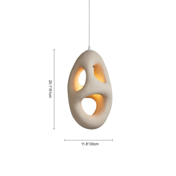 Crea un ambiente cálido con este colgante Wabi Sabi japonés. Lámpara de poliestireno beige, diseño cueva hecho a mano.