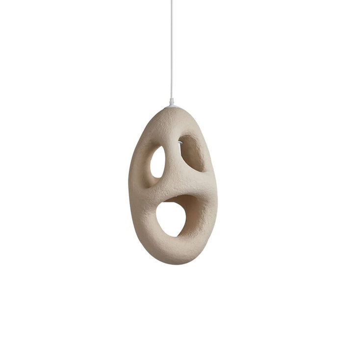 Colgante artístico Wabi Sabi japonés. Lámpara de techo artesanal con diseño cueva en beige. Pieza central.