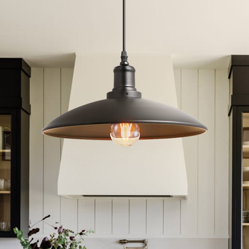 Lámpara colgante cónica industrial negra, 1 luz para cocina moderna o comedor. Estilo finca.