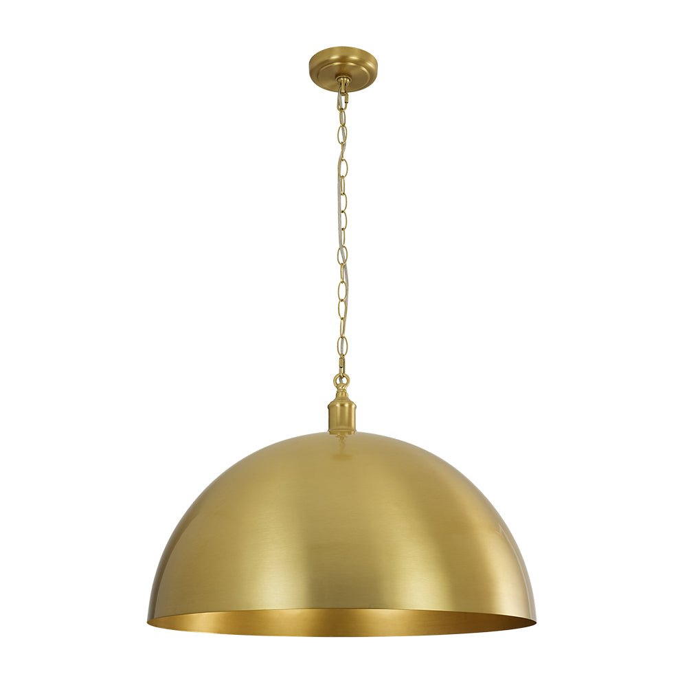 Lámpara colgante dorada de diseño industrial. Iluminación y decoración moderna para tu hogar.