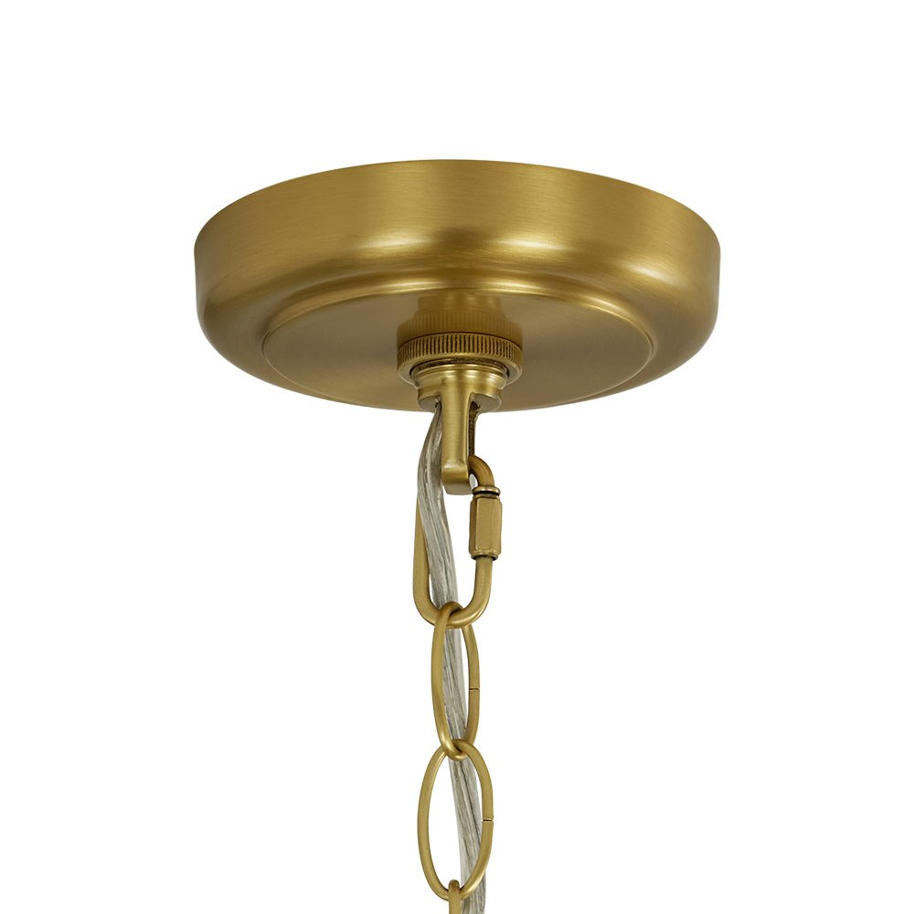 Lámpara colgante industrial con acabado dorado. Cúpula elegante para decoración de techo moderna.