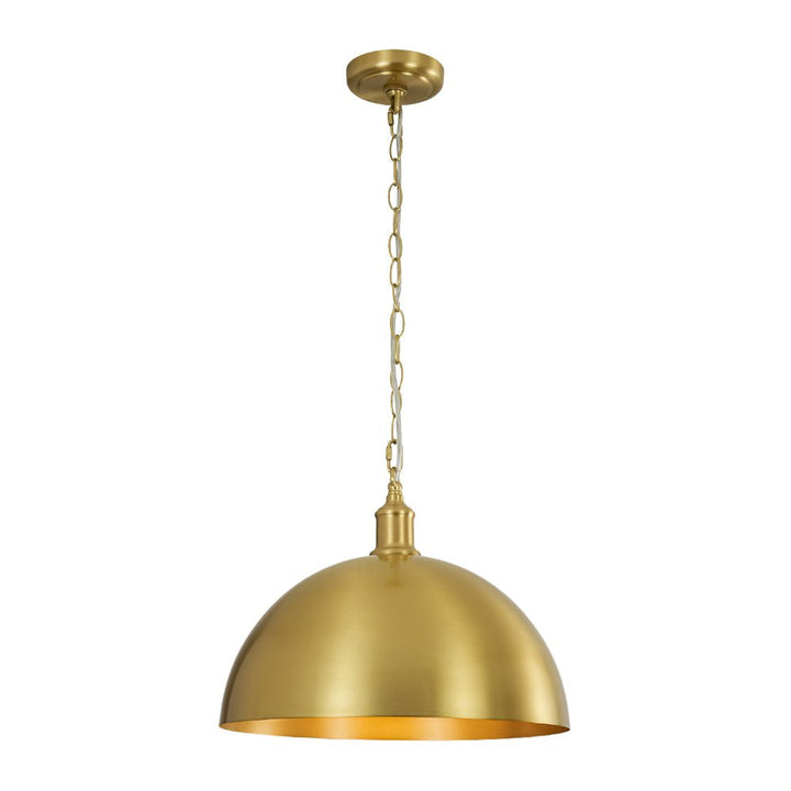 Lámpara colgante dorada industrial, con cúpula. Aporta estilo moderno a la iluminación de tu hogar.