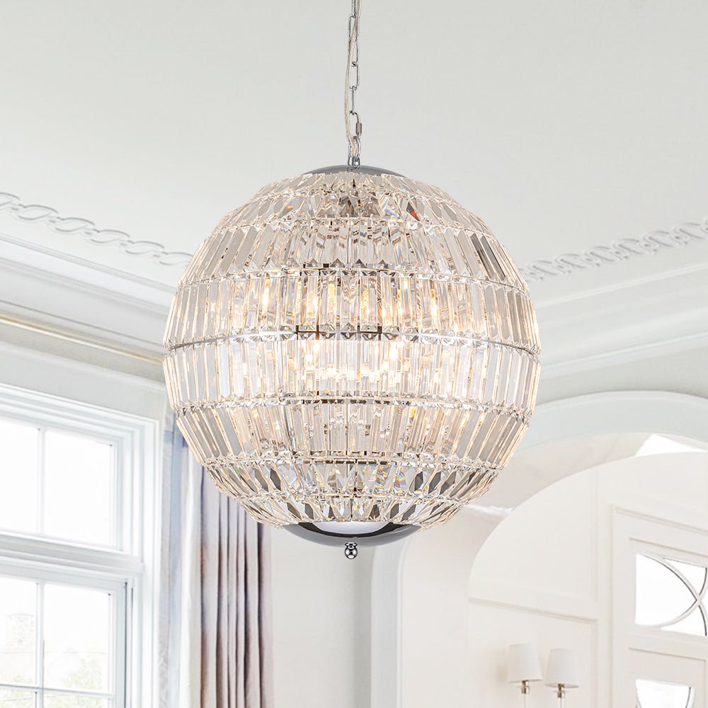 Lámpara de araña de cristal glam tipo globo con 6 luces, diseño moderno para hogar.