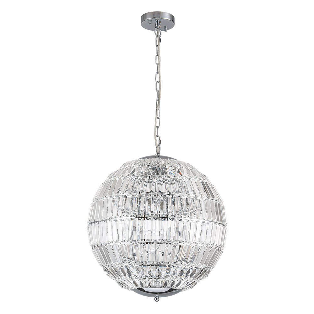 Araña colgante de cristal, modelo globo con 6 luces. Iluminación moderna y sofisticada para el hogar.