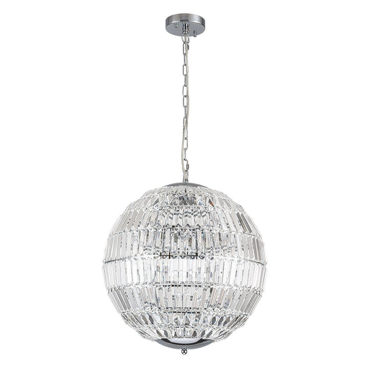 Araña colgante de cristal, modelo globo con 6 luces. Iluminación moderna y sofisticada para el hogar.
