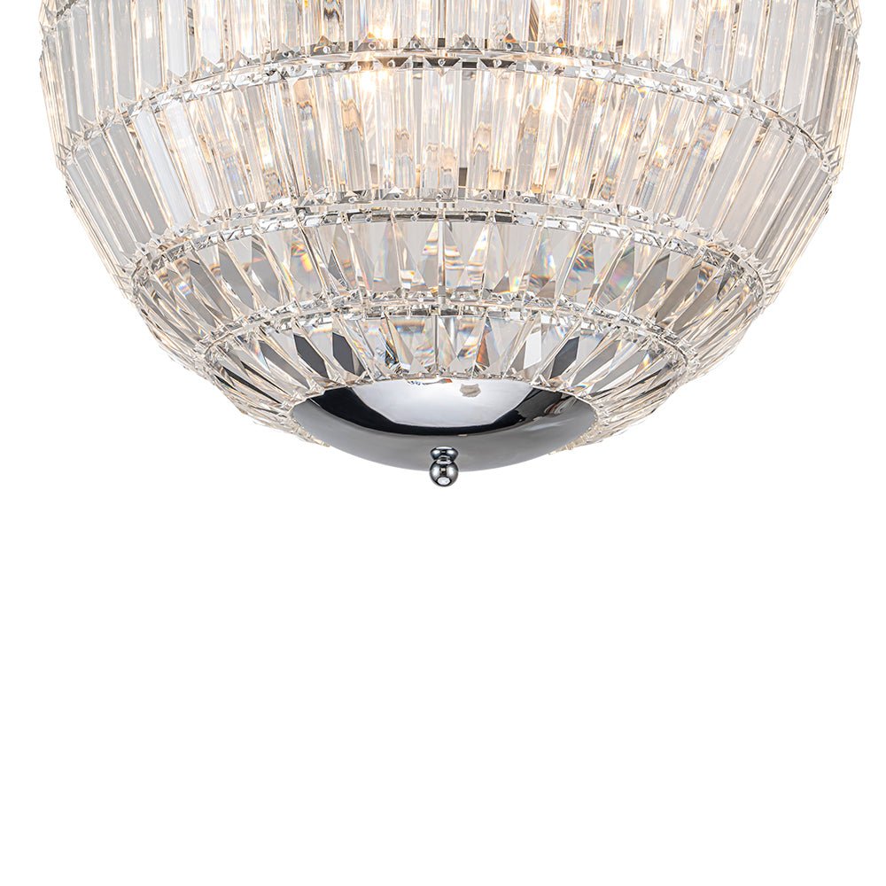 Elegante lámpara de araña cromada de cristal con 6 luces. Diseño globo ideal para lujo en tu hogar.