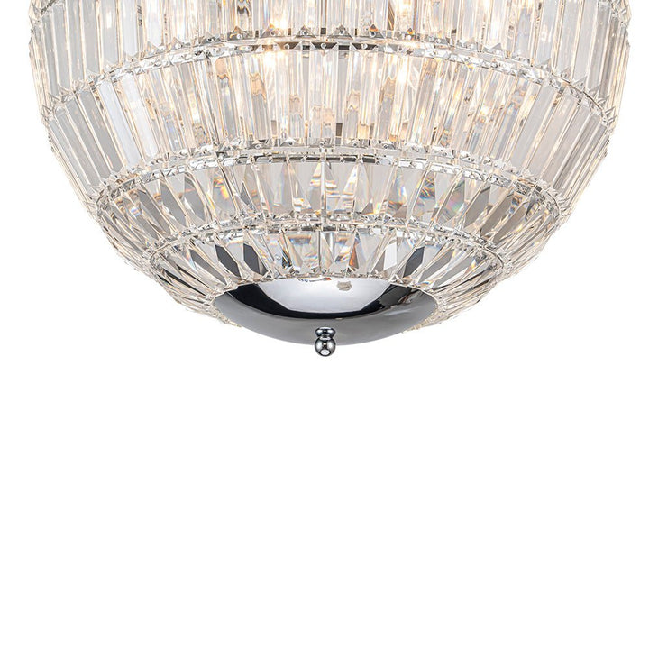 Elegante lámpara de araña cromada de cristal con 6 luces. Diseño globo ideal para lujo en tu hogar.