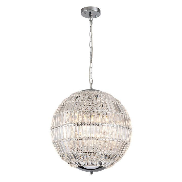 Lámpara araña glam de cristal, estilo globo de lujo, iluminación moderna para diseño interior.