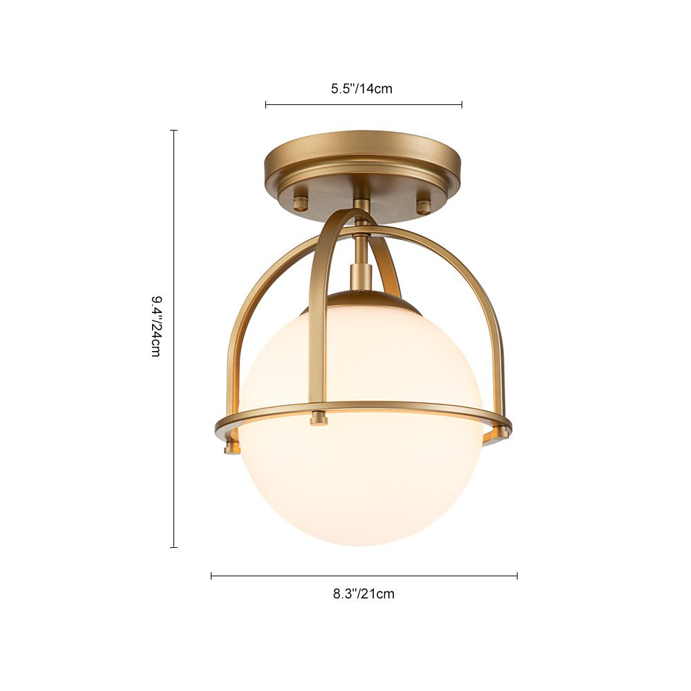 Lámpara de techo, estilo mid-century, con globo de vidrio y acabado semi empotrado para decoración y luz.