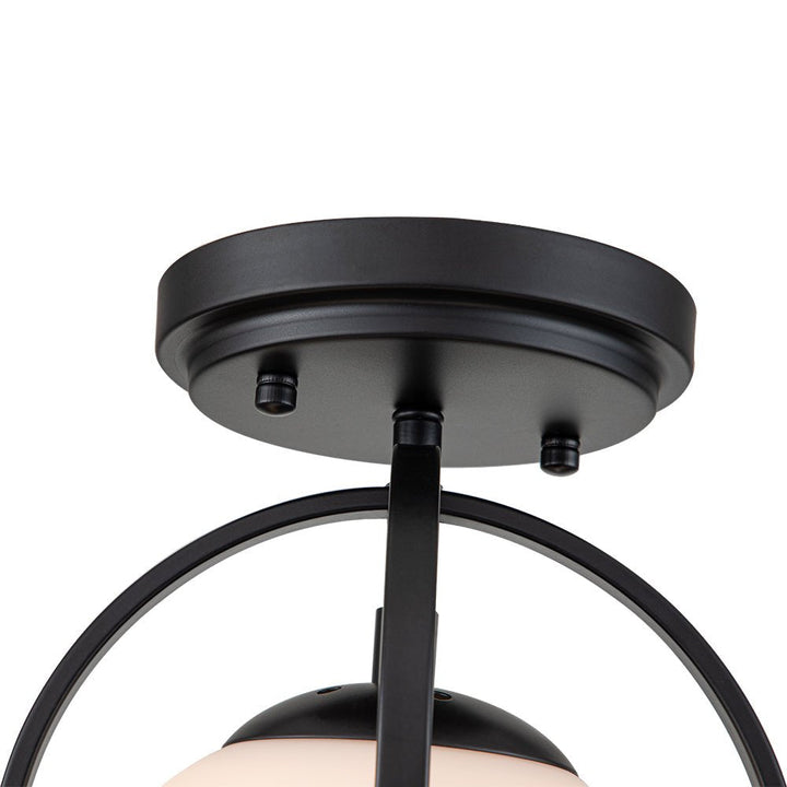 Lámpara de techo de 1 luz, semi empotrada, globo de vidrio. Estilo mid-century para comedor o sala.