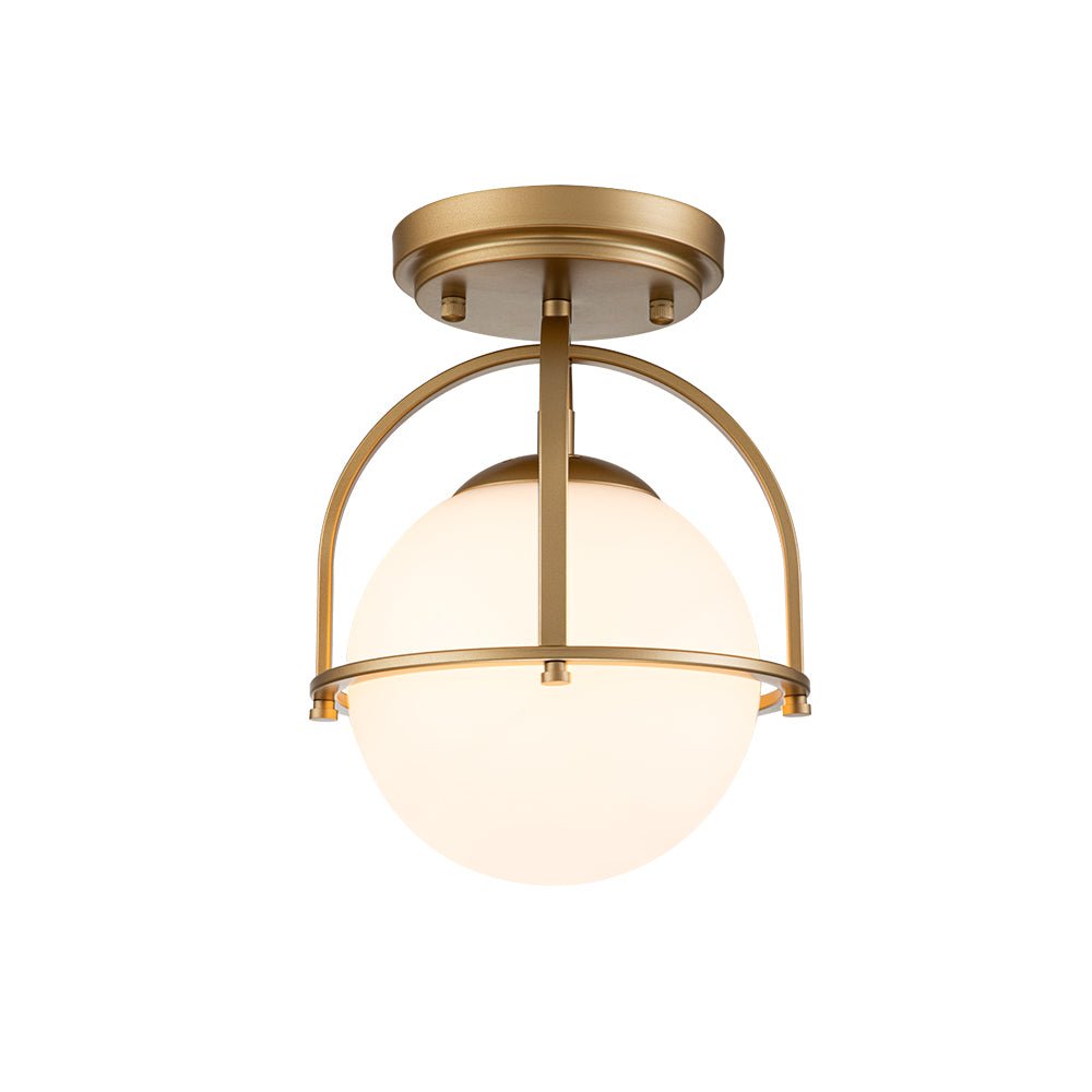Diseño mid-century en lámpara de techo semi empotrada de 1 luz, con globo de vidrio para un toque elegante.