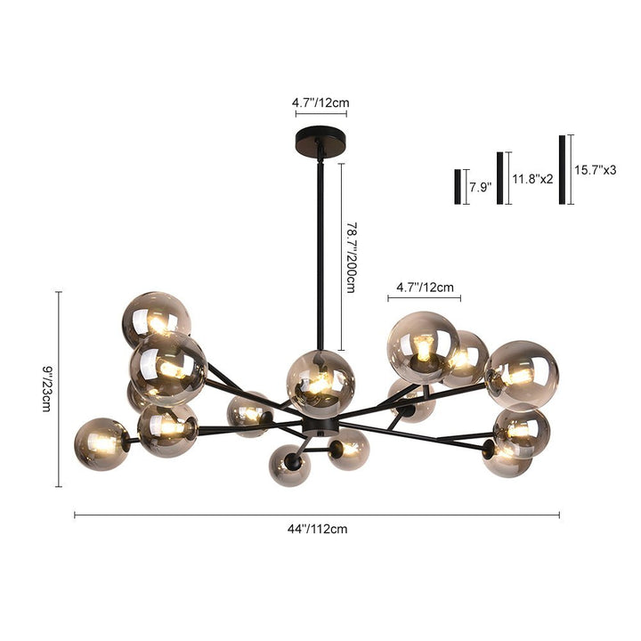 Moderno candelabro de 15 luces, diseño burbuja Sputnik en cristal y metal. Ideal para el hogar.