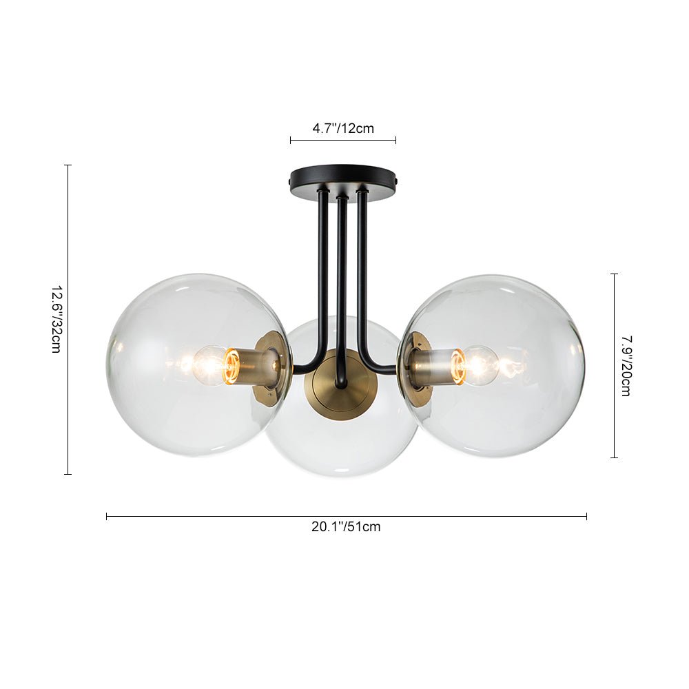 Diseño de iluminación mid-century: Lámpara sputnik 3 luces, vidrio transparente, perfecta para el hogar.