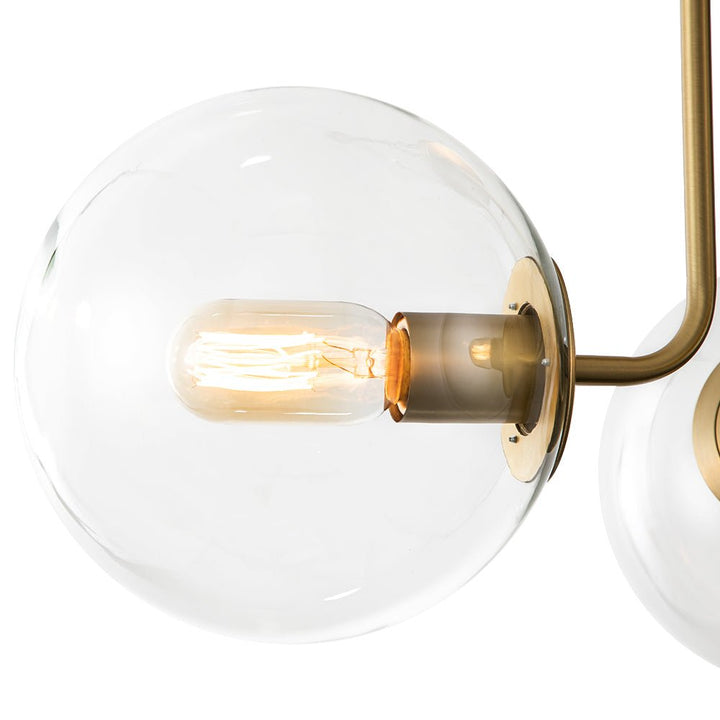 Lámpara de techo de 3 focos con globos de vidrio transparente, diseño sputnik mid-century.