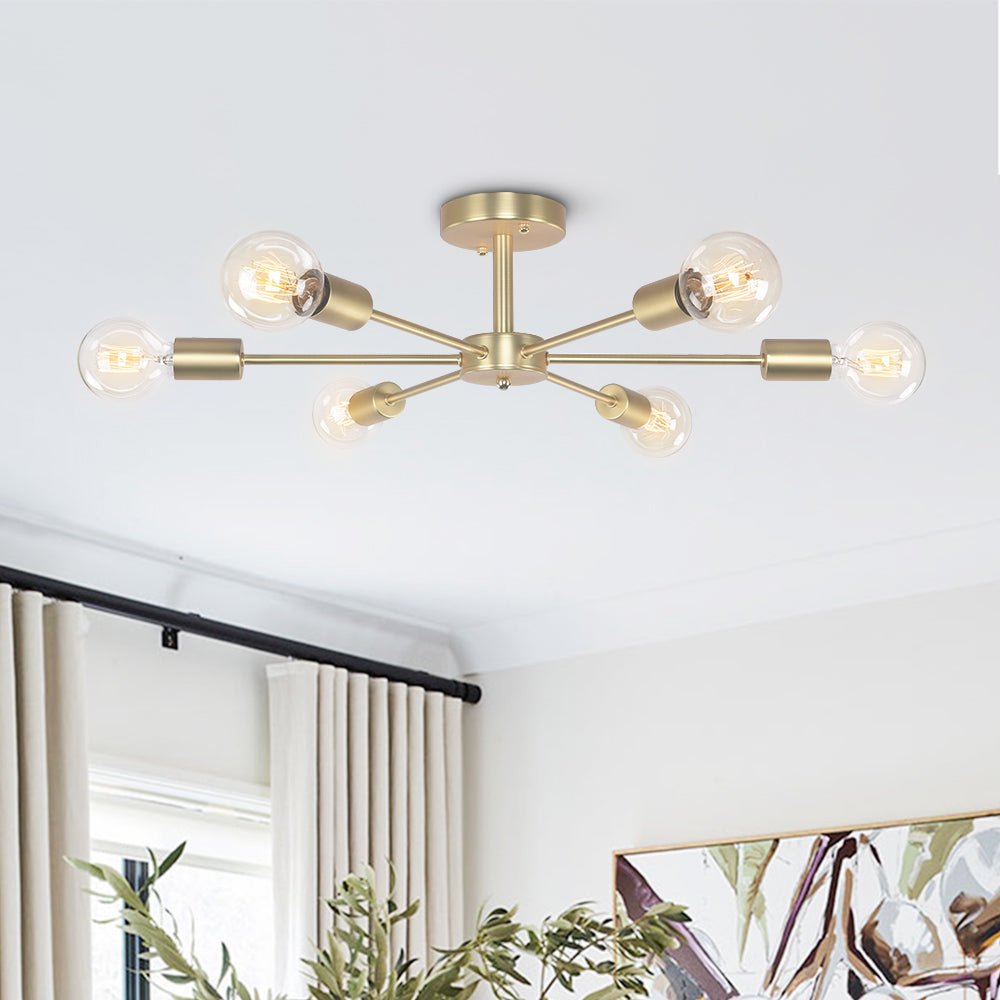 Lámpara de techo Sputnik de 6 luces, estilo Mid-Century Moderno para sala o dormitorio.