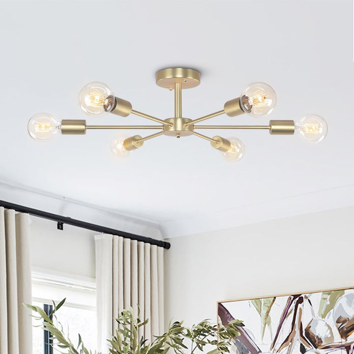 Lámpara de techo Sputnik de 6 luces, estilo Mid-Century Moderno para sala o dormitorio.