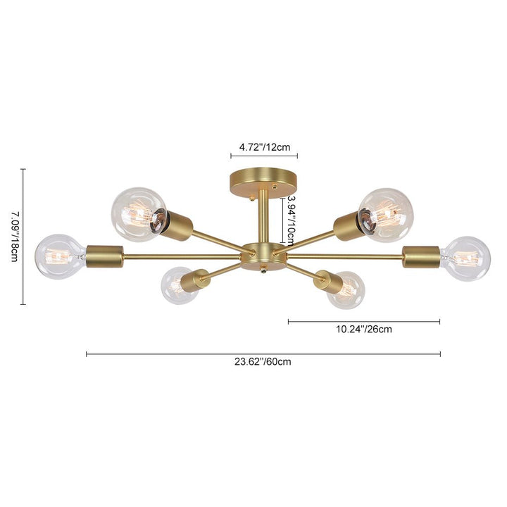 Diseño Sputnik Mid-Century Moderno, luz de techo elegante de 6 bombillas para el hogar.