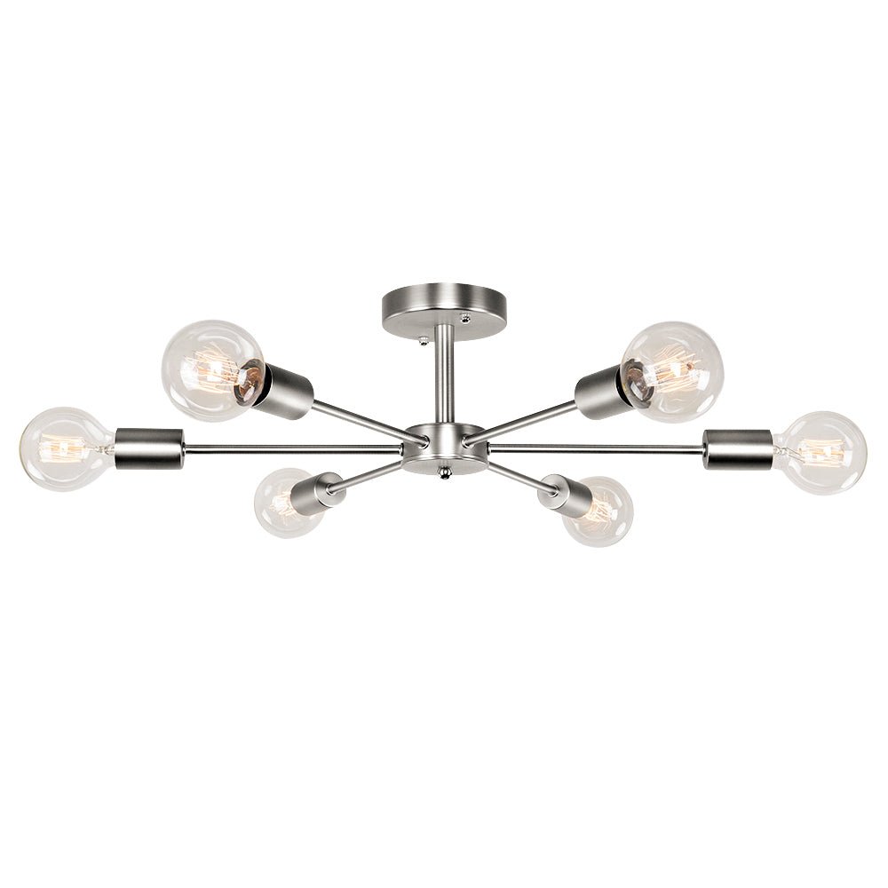 Lámpara Sputnik de techo semi flush mount, 6 luces de metal, estilo Mid-Century Moderno.