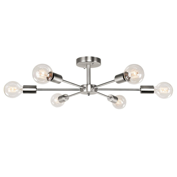 Lámpara Sputnik de techo semi flush mount, 6 luces de metal, estilo Mid-Century Moderno.