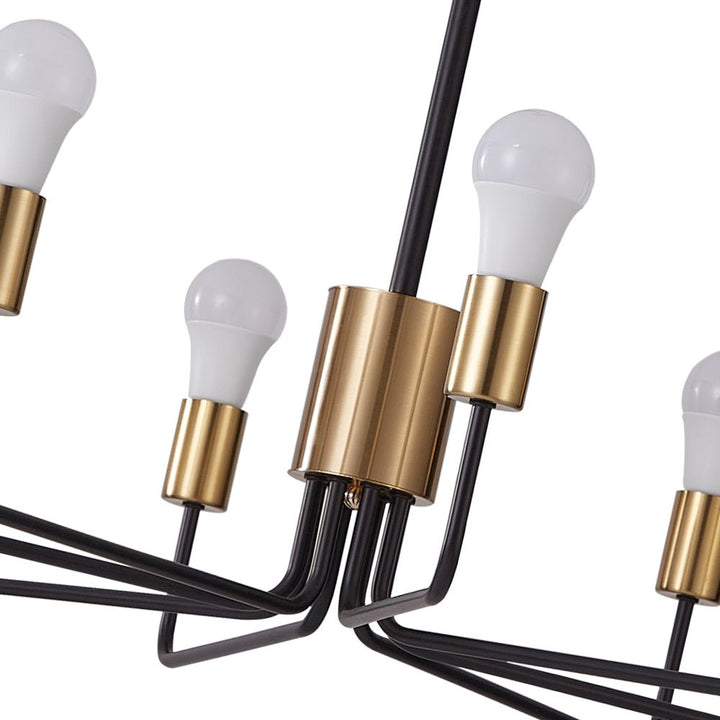 Iluminación de techo moderna: Araña Sputnik negra y dorada de 8 luces. Diseño icónico de mediados de siglo.