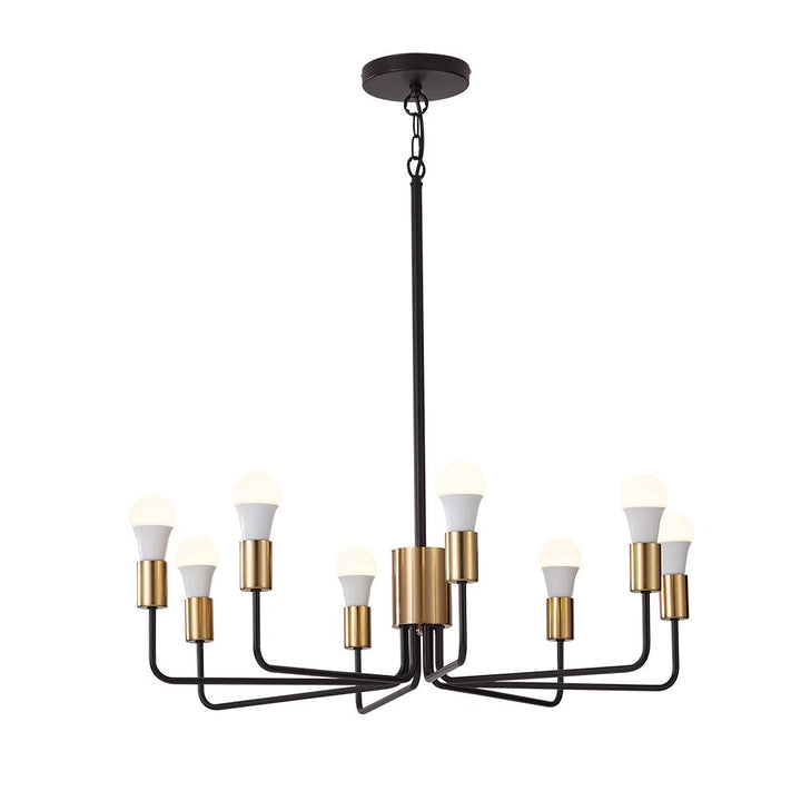 Chandelier Sputnik de 8 luces, negro y dorado, para un toque de mediados de siglo. Iluminación de diseño.