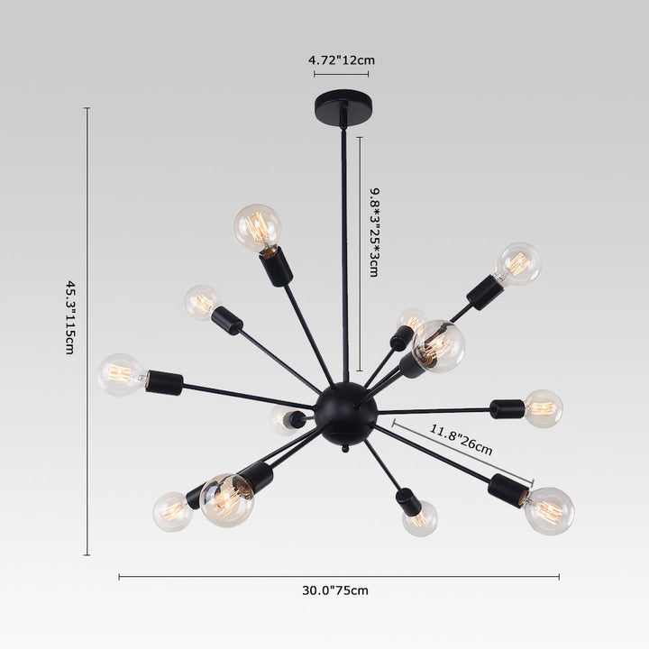 Candelabro Sputnik negro mate, 12 bombillas E27, aporta un toque elegante a su salón.
