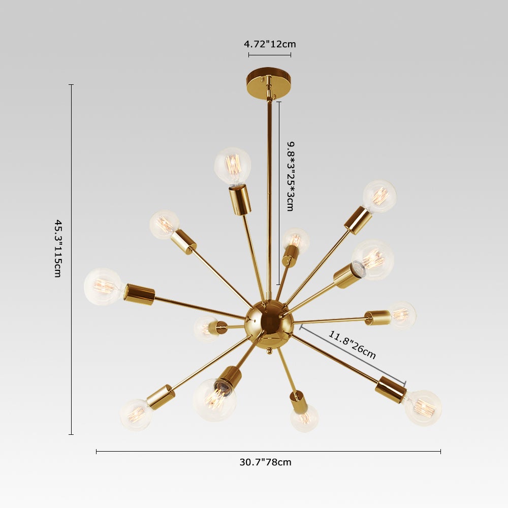 Iluminación Sputnik contemporánea de 12 luces, diseño distintivo para un interior vanguardista.