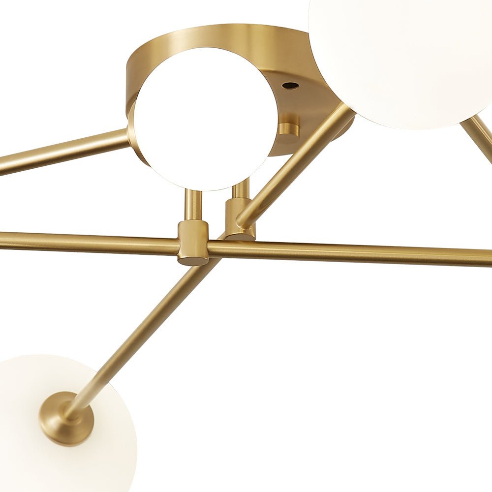 Lámpara techo Sputnik 6 luces, estilo Mid-Century. Iluminación lineal de metal y vidrio para espacios contemporáneos.